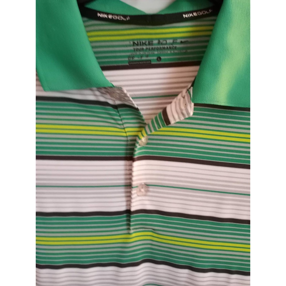 Nike Golf Dri-Fit Tour Performance Polo - Green Stripe - Mens Large.